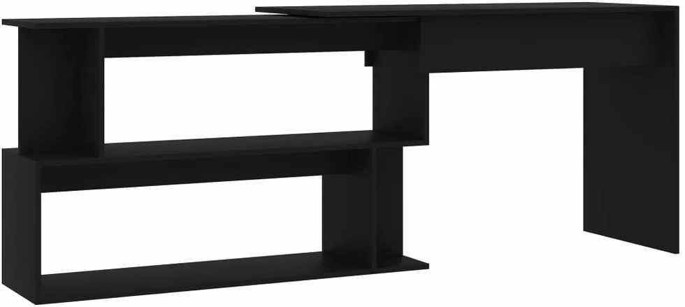 Kampinis rašomasis stalas, juodas, 200x50x76cm, mediena