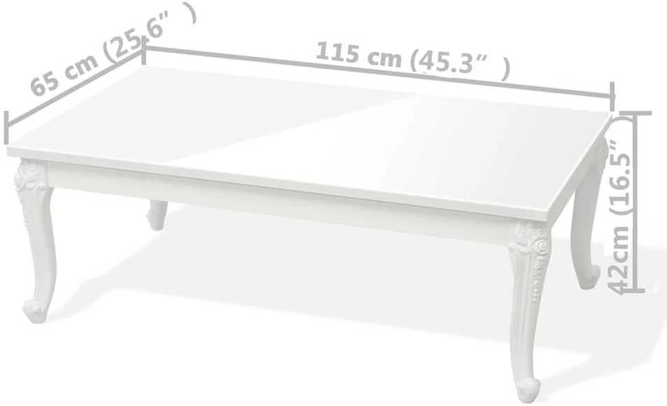 Kavos staliukas, baltas, 115x65x42cm, labai blizgus