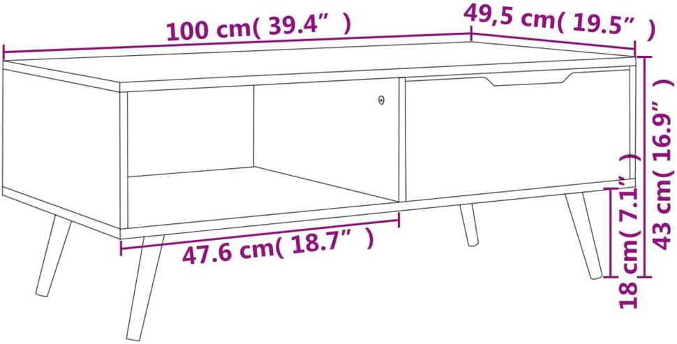 Kavos staliukas, betono pilkas, 100x49,5x43cm, apdirbta mediena