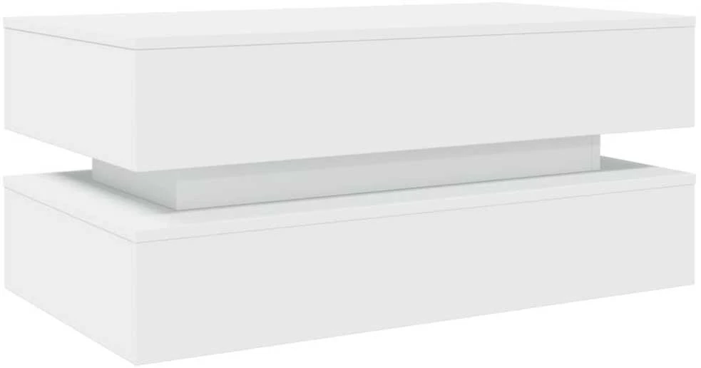 Kavos staliukas su LED lemputėmis, baltos spalvos, 90x50x40cm