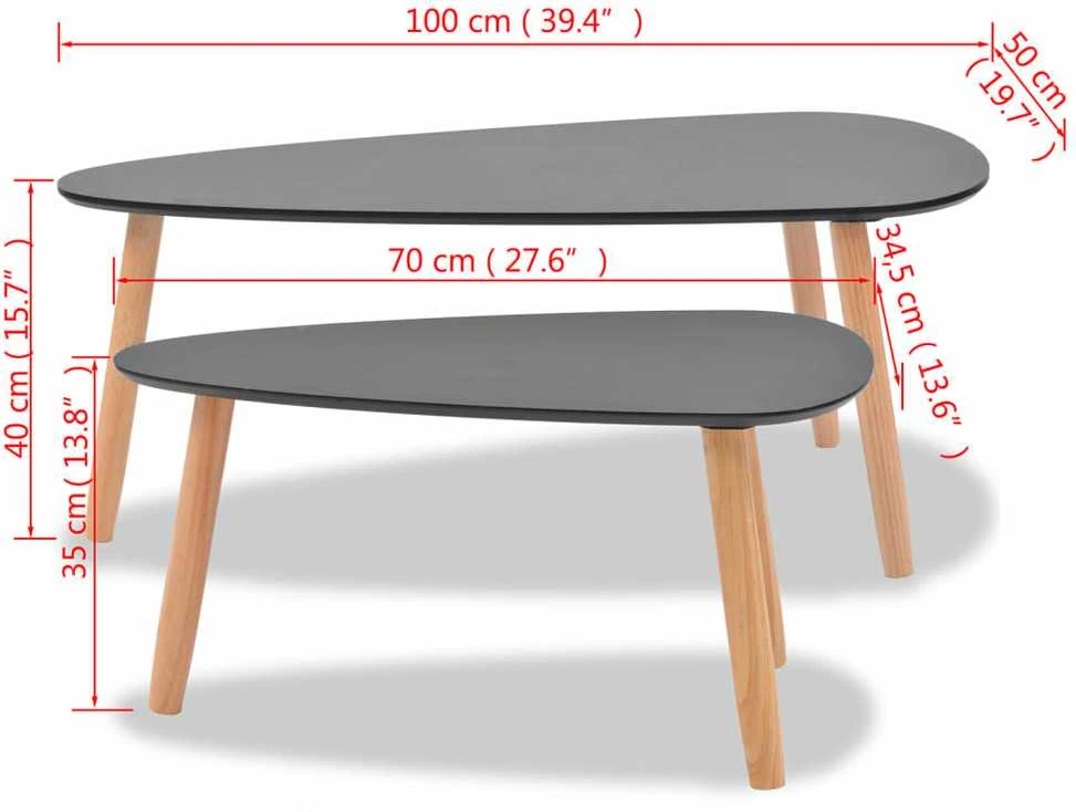 Kavos staliukų kompl., 2d., masyvi pušies med., juodas