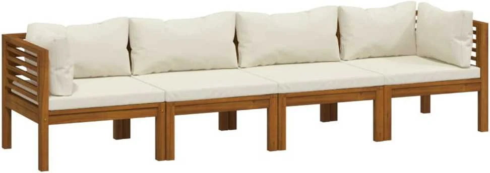 Keturvietė sodo sofa su kreminėmis pagalvėlėmis, akacija
