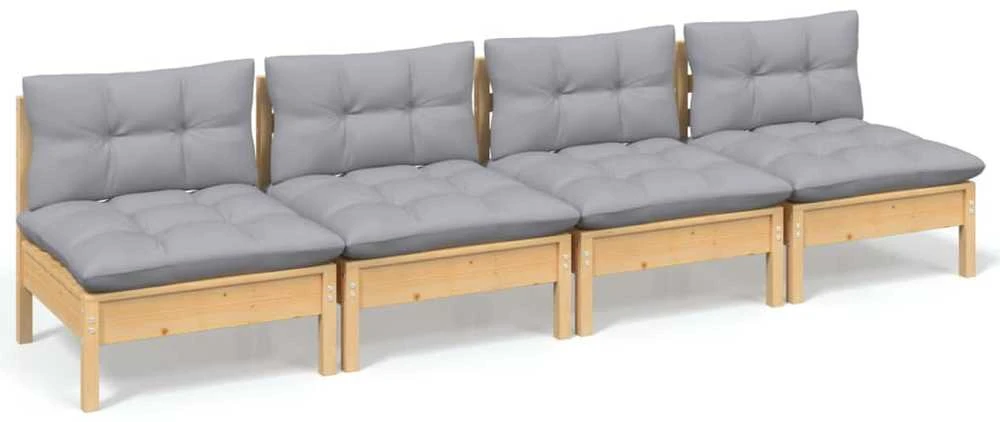 Keturvietė sodo sofa su pilkomis pagalvėlėmis, pušies masyvas