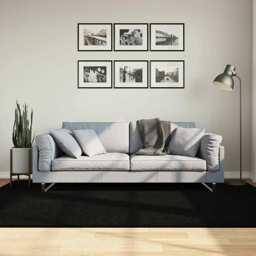 Kilimas HUARTE, juodas, 160x230cm, trumpi šereliai