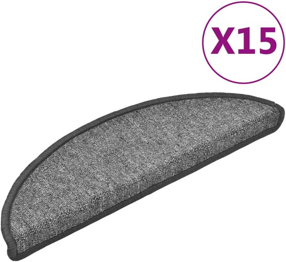 Kilimėliai laiptams, 15vnt., tamsiai pilkos spalvos, 56x17x3cm