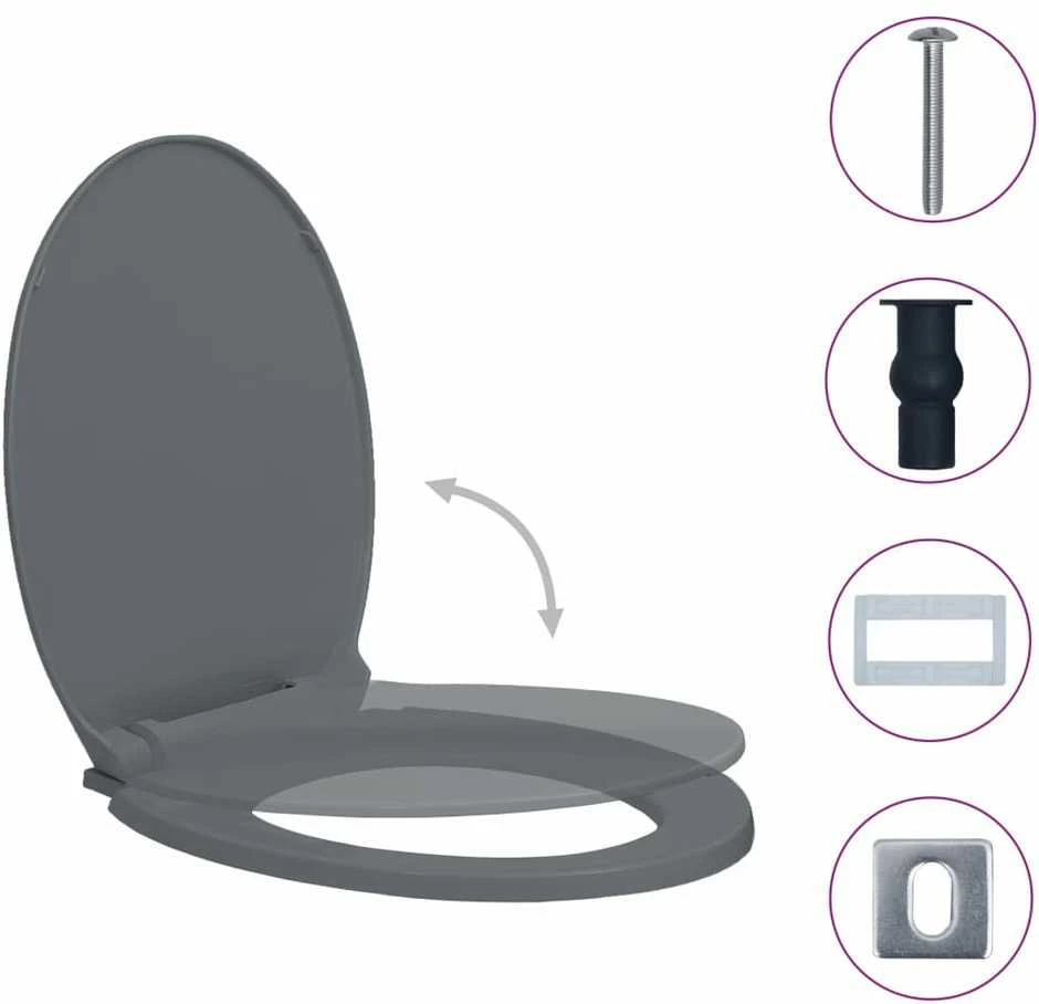 Klozeto sėdynė su soft-close mechanizmu, pilka, ovali