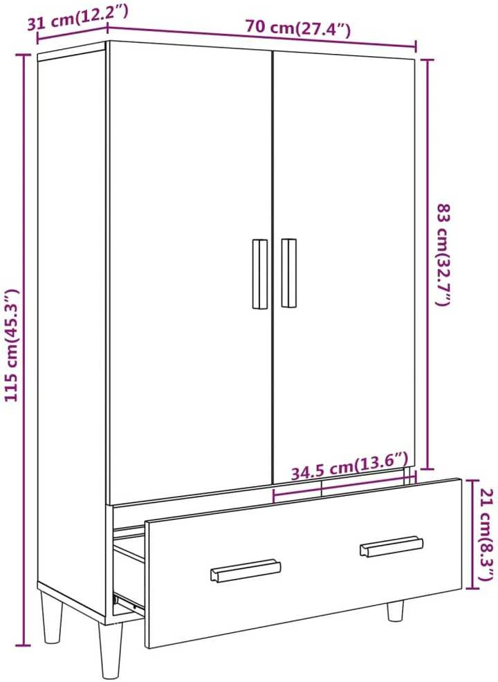 Komoda, baltos spalvos, 70x31x115cm, apdirbta mediena
