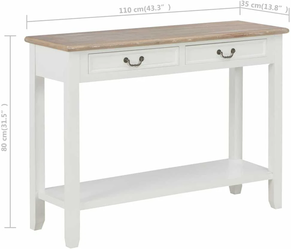 Konsolinis staliukas, baltos sp., 110x35x80cm, mediena