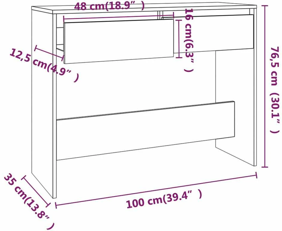 Konsolinis staliukas, betono, 100x35x76,5cm, apdirbta mediena