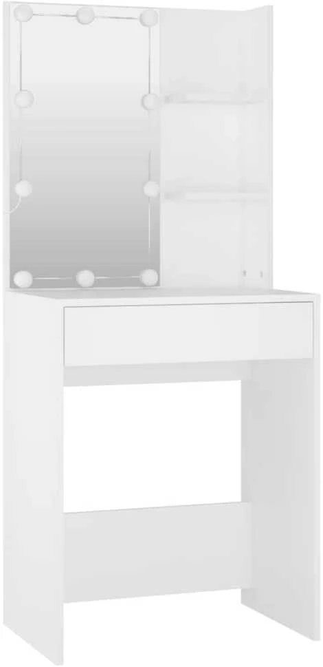 Kosmetinio staliuko komplektas su LED, baltas, apdirbta mediena