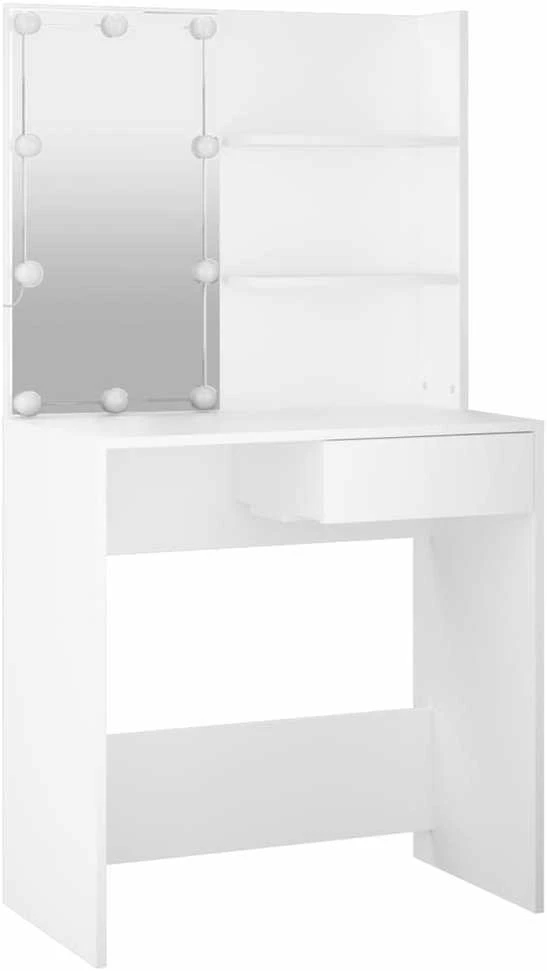 Kosmetinis staliukas su LED apšvietimu, baltas, 74,5x40x141cm