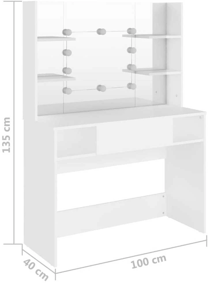 Kosmetinis staliukas su LED, baltas, 100x40x135cm, MDF