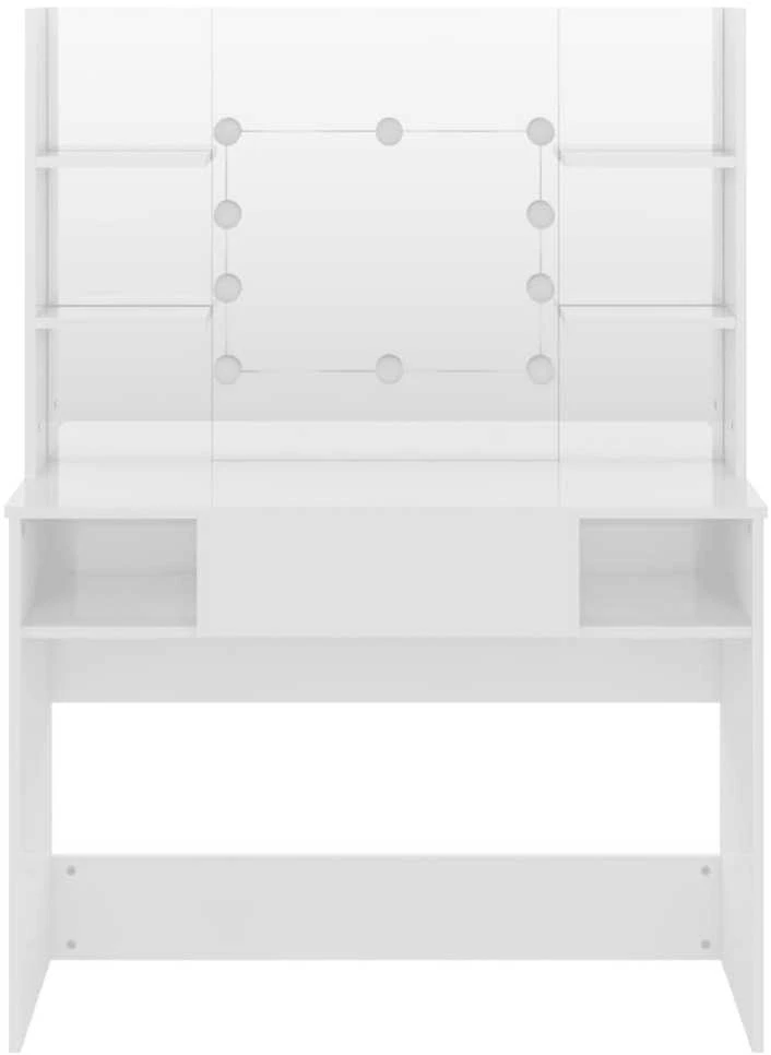 Kosmetinis staliukas su LED, blizgus baltas, 100x40x135cm, MDF