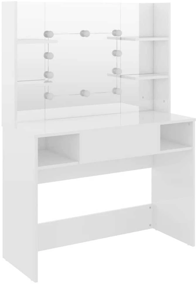 Kosmetinis staliukas su LED, blizgus baltas, 100x40x135cm, MDF