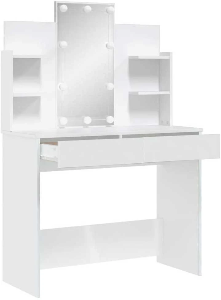 Kosmetinis staliukas su LED lemputėmis, baltas, 96x40x142cm