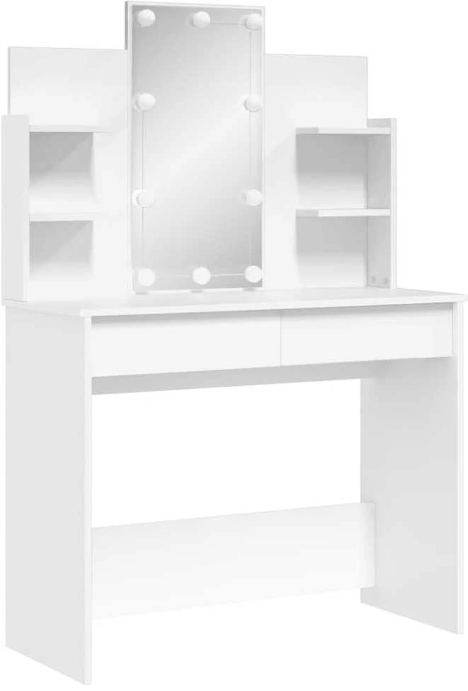 Kosmetinis staliukas su LED lemputėmis, baltas, 96x40x142cm