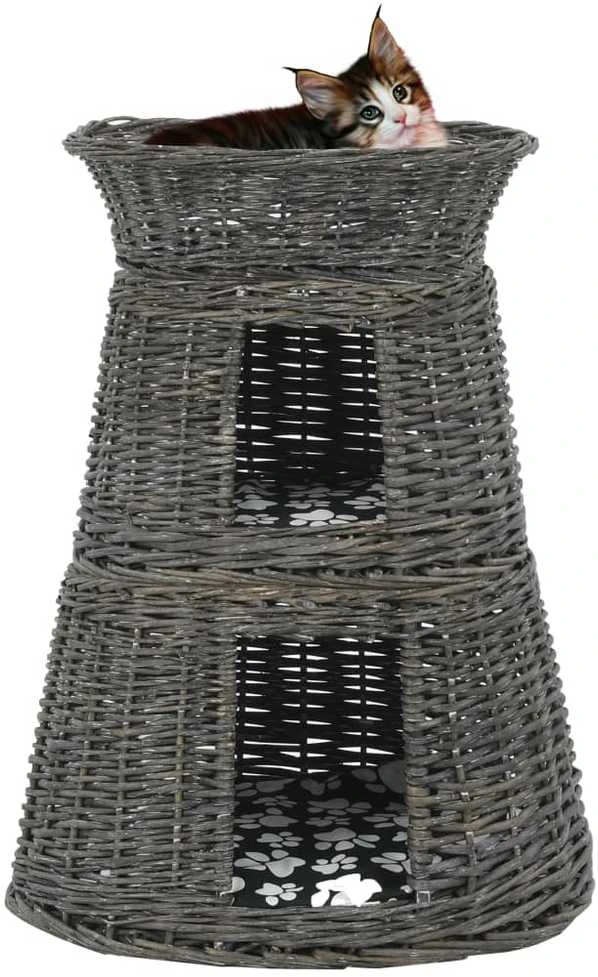 Krepšių katėms rinkinys, 3 dalių, pilkas, 47x34x60cm, gluosnis