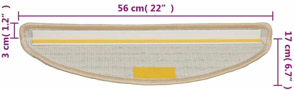Laiptų kilimėliai, 10vnt., kreminės spalvos, 56x17x3cm