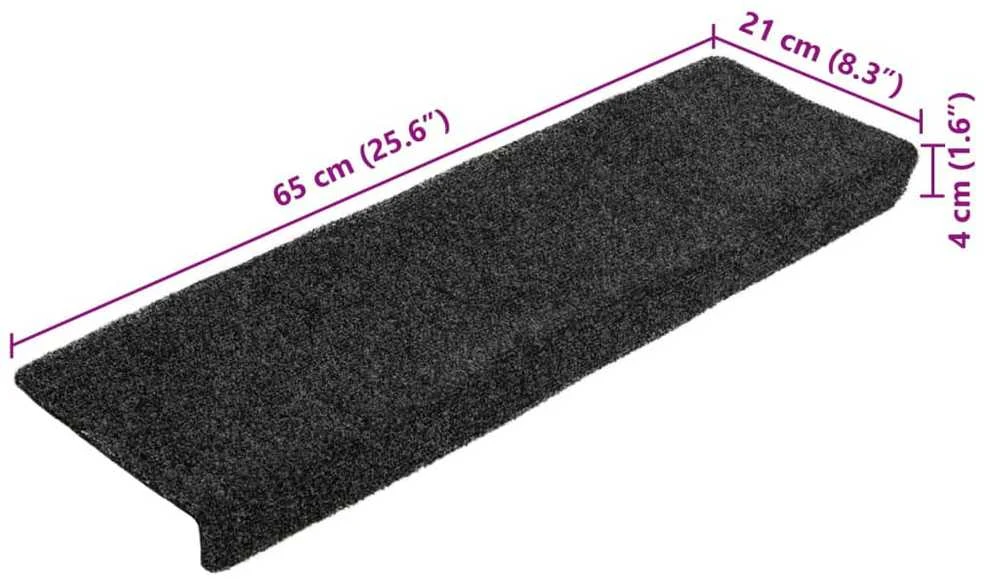 Laiptų kilimėliai, 10vnt., pilki 65x21x4cm, perforuoti adatomis
