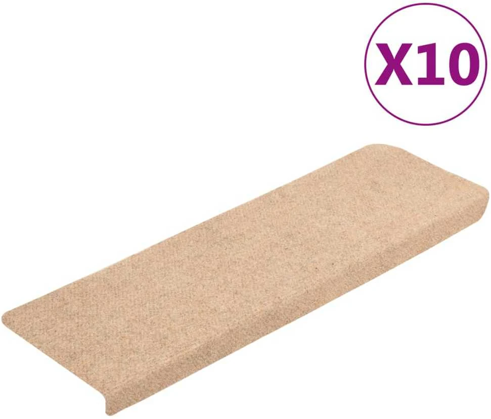 Laiptų kilimėliai, 10vnt., rudi, 65x21x4cm, perforuoti adatomis