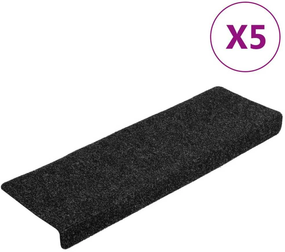 Laiptų kilimėliai, 5vnt., juodi, 65x21x4cm, perforuoti adatomis