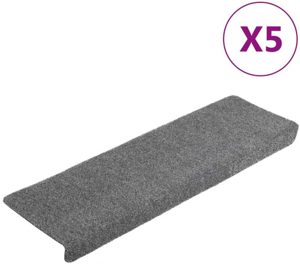 Laiptų kilimėliai, 5vnt., pilki 65x21x4cm, perforuoti adatomis