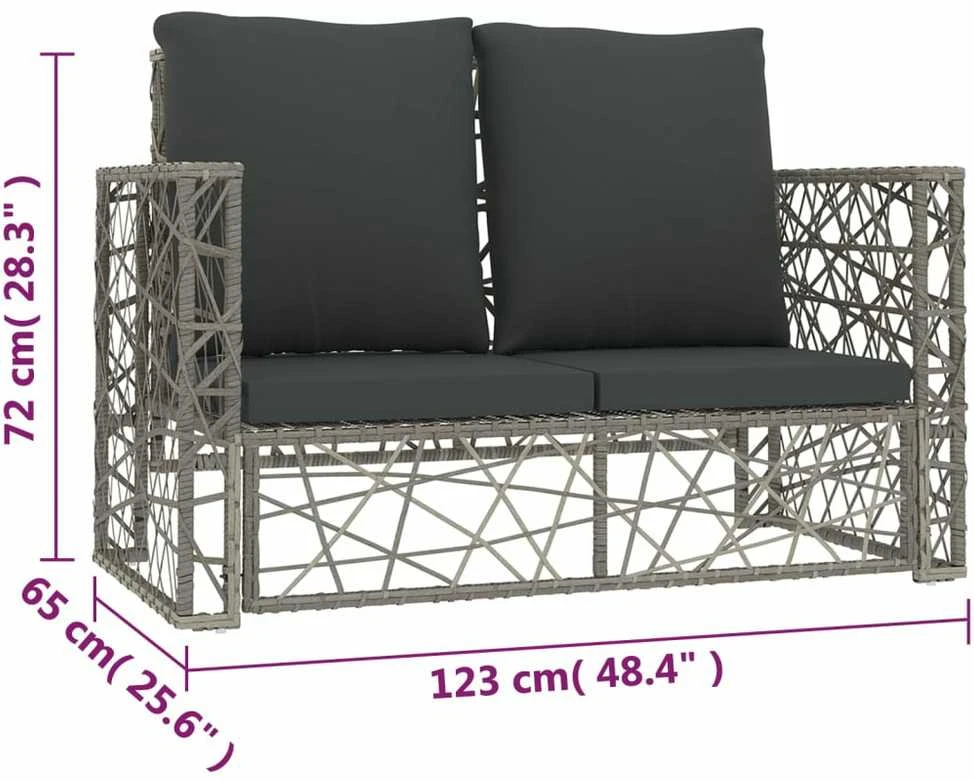 Lauko baldų komplektas Sodo baldų komplektas su pagalvėlėmis, 2 dalių, pilkas, ratanas