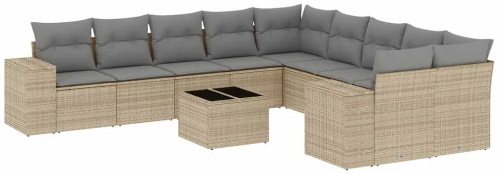Sofa Sodo komplektas su pagalvėlėmis, 11 dalių, smėlio, poliratanas