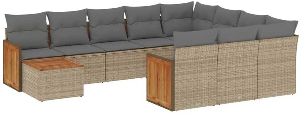 Sofa Sodo komplektas su pagalvėlėmis, 11 dalių, smėlio, poliratanas