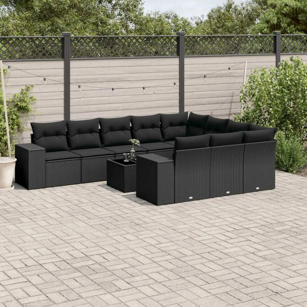 Sofa Sodo komplektas su pagalvėlėmis, 11 dalių, juodas, poliratanas