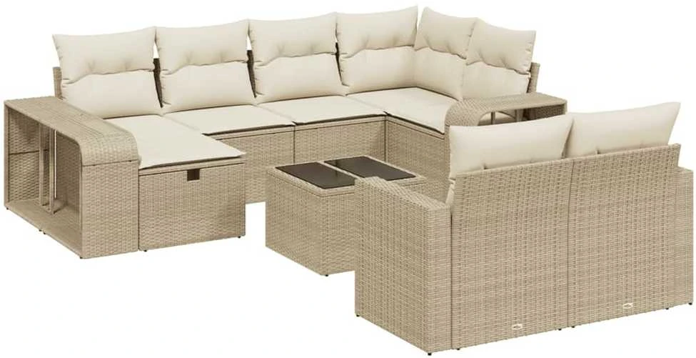 Sofa Sodo komplektas su pagalvėlėmis, 11 dalių, smėlio, poliratanas
