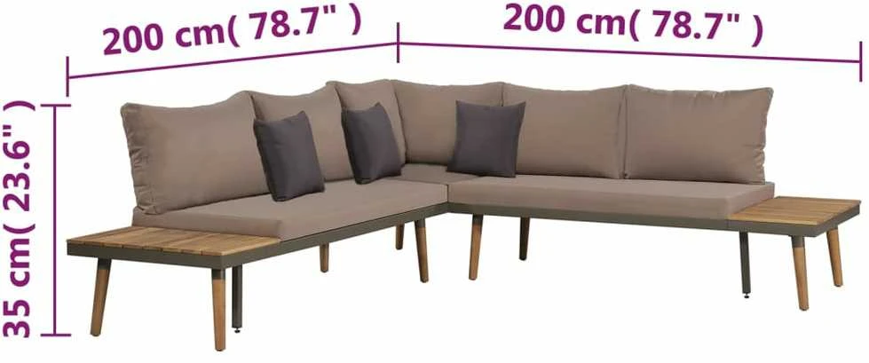 Lauko baldų komplektas Sodo poilsio baldų komplektas su pagalvėmis, 4d., rudas