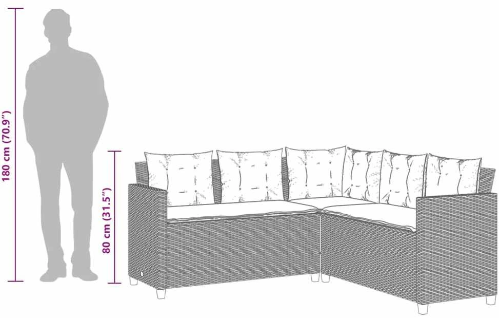 Sodo sofa su stalu/pagalvėlėmis, juoda, poliratanas, L formos