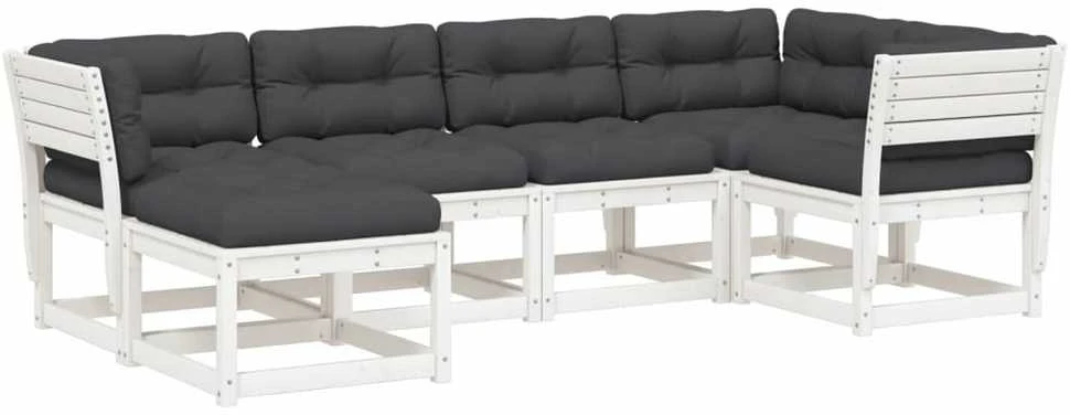 Lauko baldų komplektas Sodo sofos komplektas su pagalvėlėmis, 6 dalių, baltas, pušis