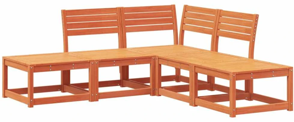 Lauko baldų komplektas Sodo sofos komplektas, 5 dalių, vaško rudas, pušies masyvas