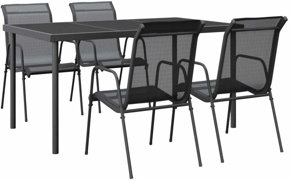 Lauko baldų komplektas Sodo valgomojo komplektas, 5 dalių, juodas, plienas/tekstilenas