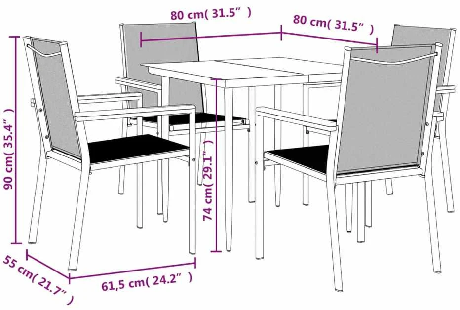 Lauko baldų komplektas Sodo valgomojo komplektas, 5 dalių, juodas, tekstilenas/plienas