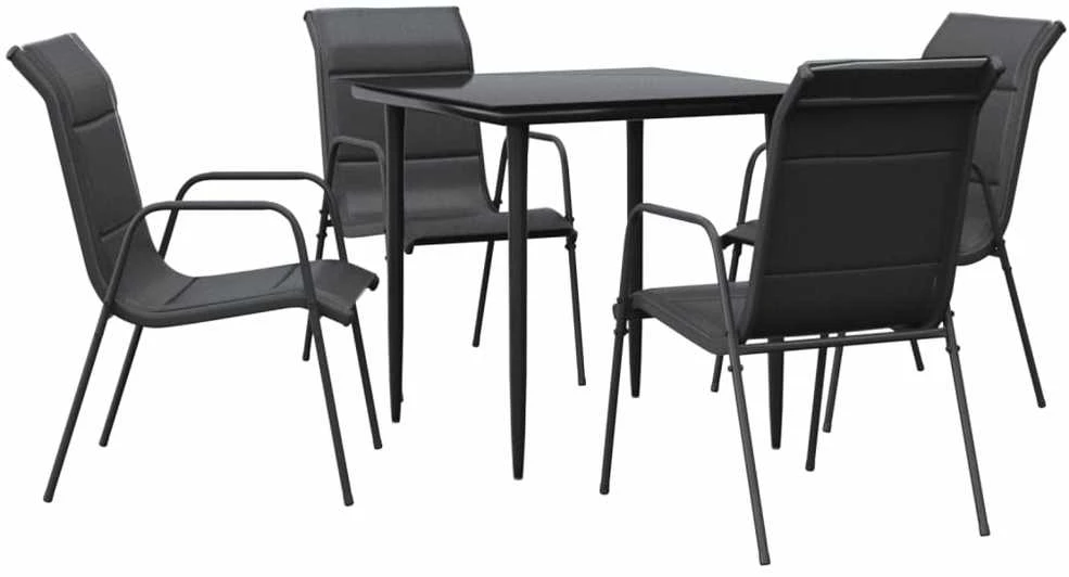 Lauko baldų komplektas Sodo valgomojo komplektas, 5 dalių, juodas, plienas/tekstilenas
