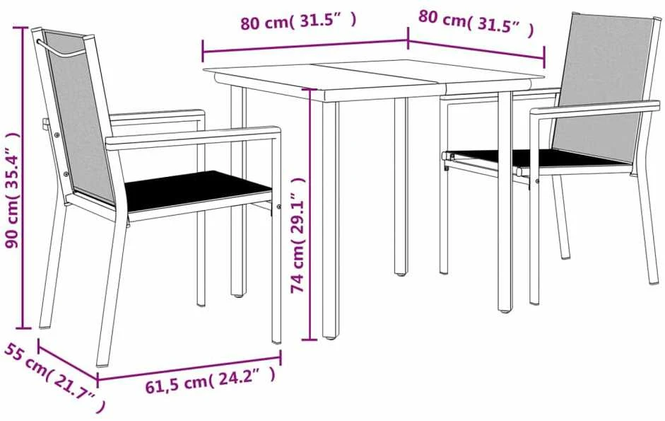 Lauko baldų komplektas Sodo valgomojo komplektas, 3 dalių, juodas, tekstilenas/plienas