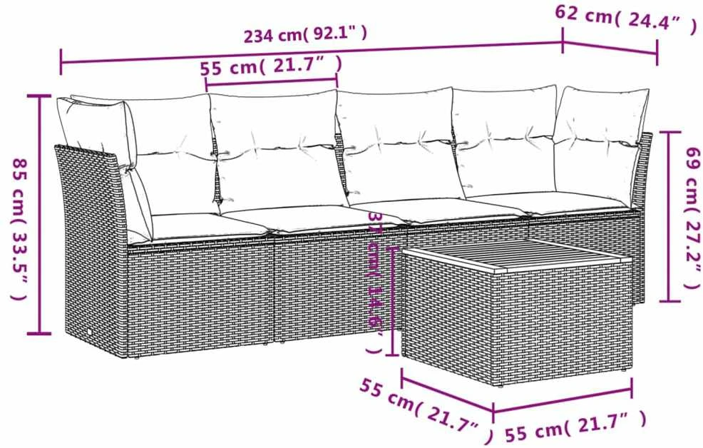 Sofa Sofos komplektas su pagalvėlėmis, 5 dalių, smėlio, poliratanas