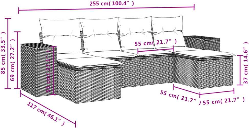 Lauko baldų komplektas Sofos komplektas su pagalvėlėmis, 6 dalių, smėlio, poliratanas