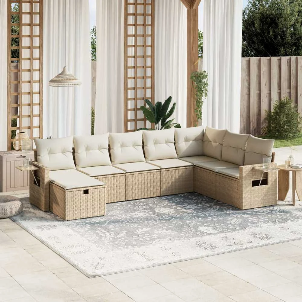 Sofa Sofos komplektas su pagalvėlėmis, 8 dalių, smėlio, poliratanas
