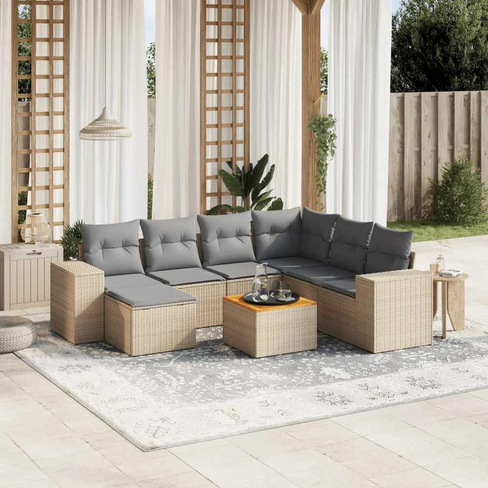 Sofa Sofos komplektas su pagalvėlėmis, 8 dalių, smėlio, poliratanas