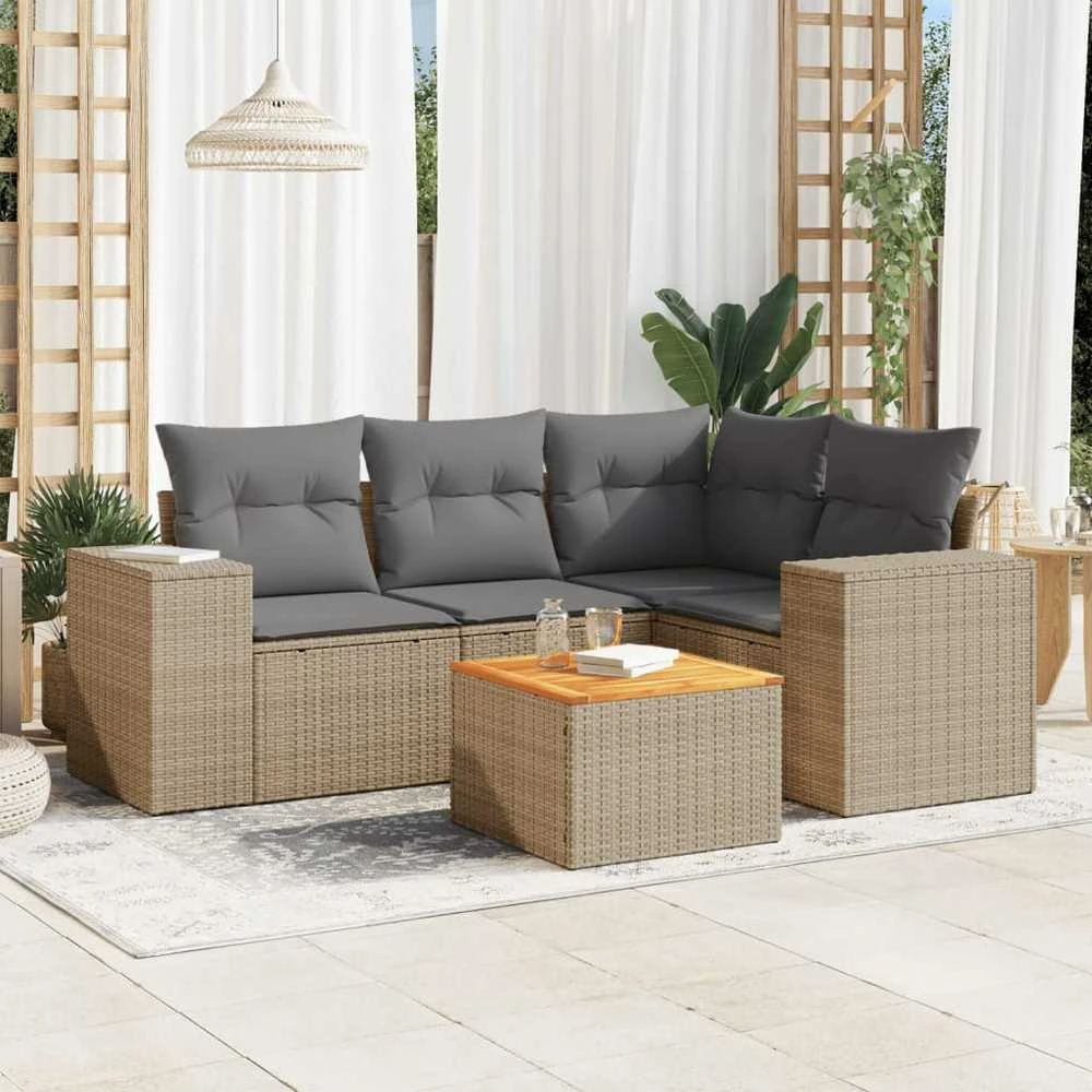 Sofa Sofos komplektas su pagalvėlėmis, 5 dalių, smėlio, poliratanas