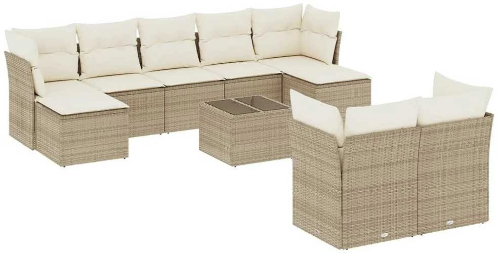 Sofa Sofos komplektas su pagalvėlėmis, 10 dalių, smėlio, poliratanas