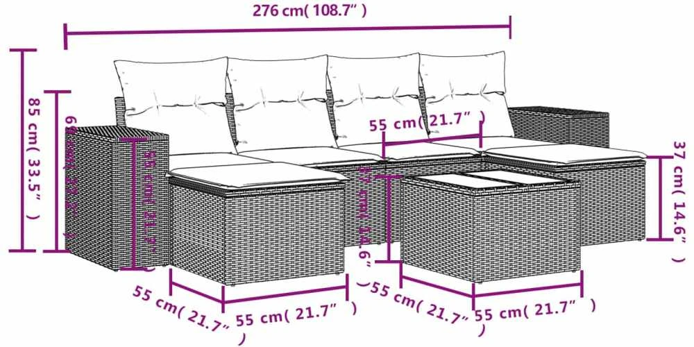 Sofa Sofos komplektas su pagalvėlėmis, 7 dalių, smėlio, poliratanas