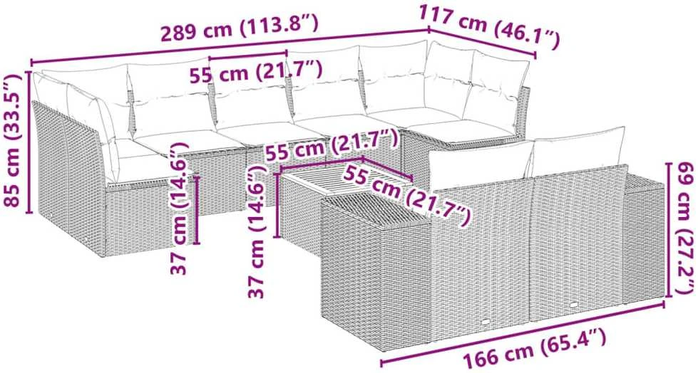 Sofa Sofos komplektas su pagalvėlėmis, 10 dalių, smėlio, poliratanas