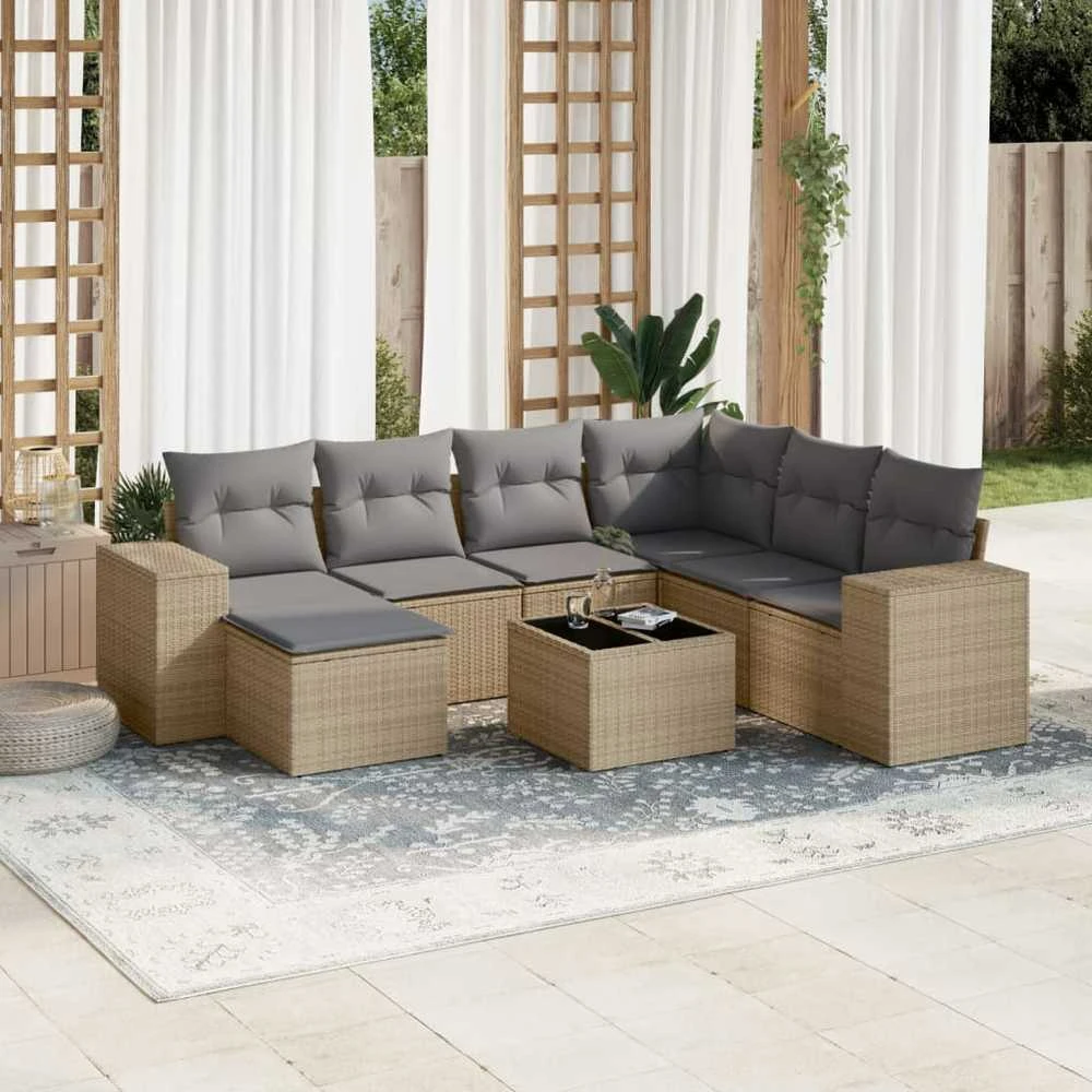 Sofa Sofos komplektas su pagalvėlėmis, 8 dalių, smėlio, poliratanas