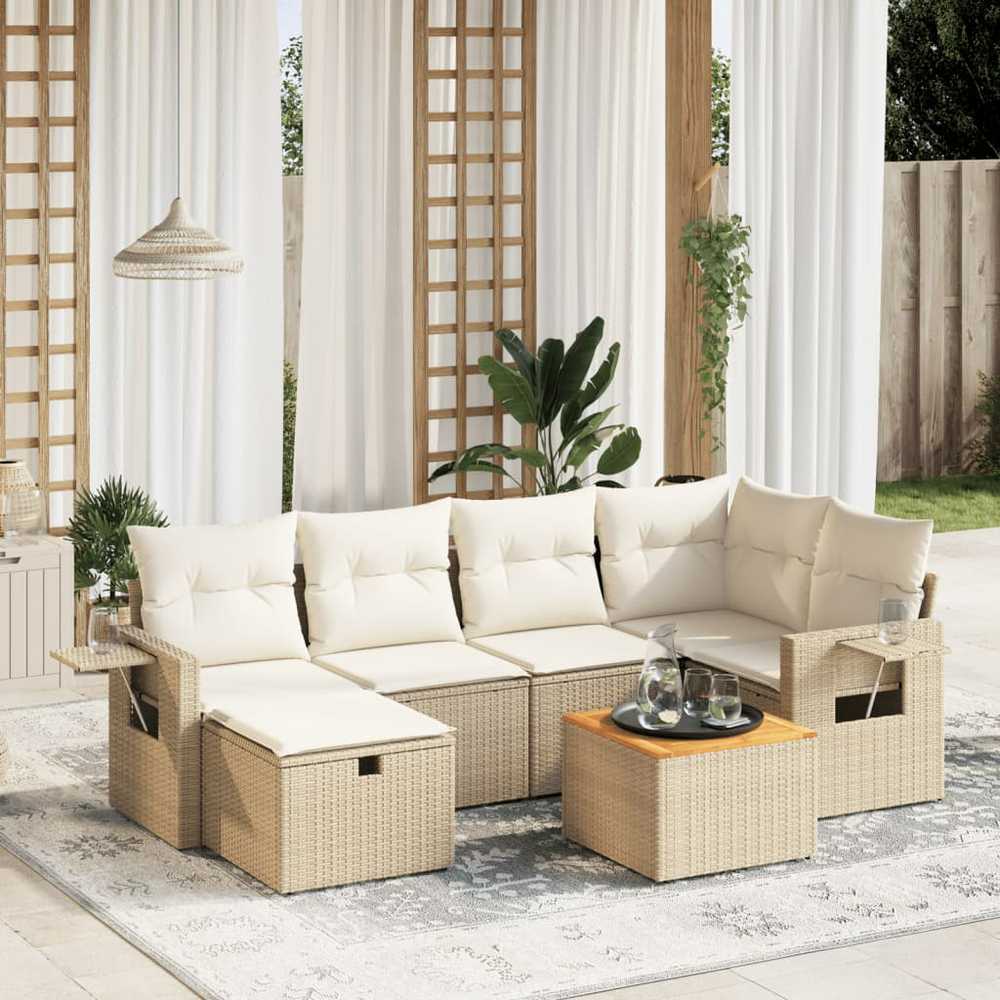 Sofa Sofos komplektas su pagalvėlėmis, 7 dalių, smėlio, poliratanas