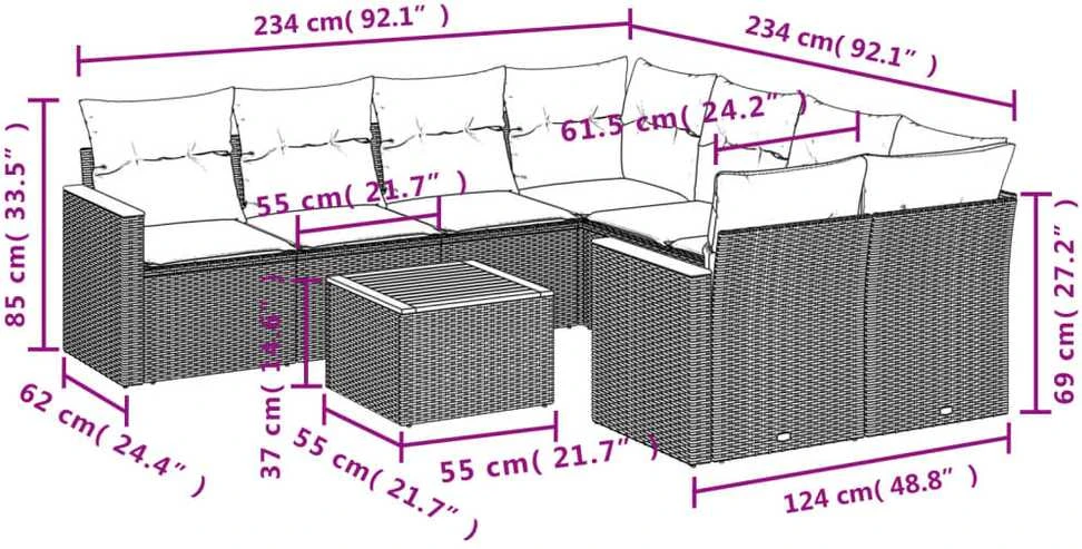 Sofa Sofos komplektas su pagalvėlėmis, 9 dalių, smėlio, poliratanas